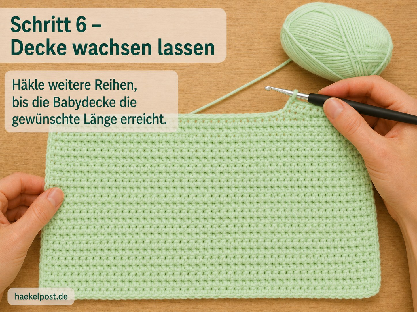 Babydecke häkeln Anfänger Anleitung: die Decke wächst Reihe für Reihe auf die Wunschlänge