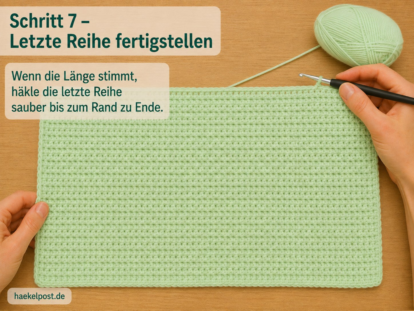 Letzte Reihe der Babydecke bis zum Rand fertig gehäkelt, Länge stimmt schon