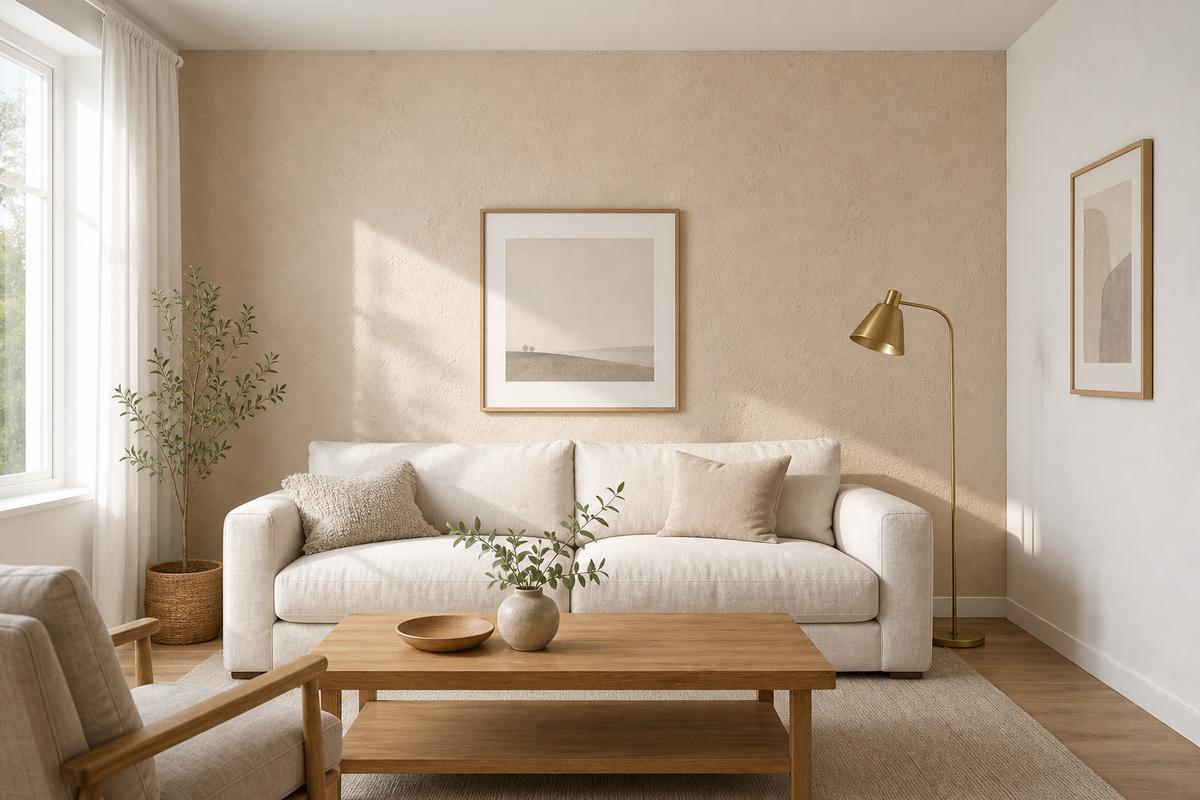 Wohnzimmer mit beigen Wänden