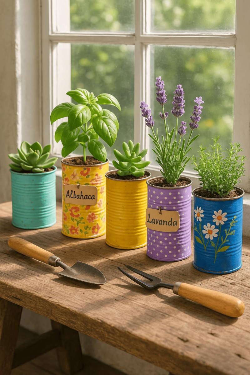 Blechdose als dekorativer Blumentopf