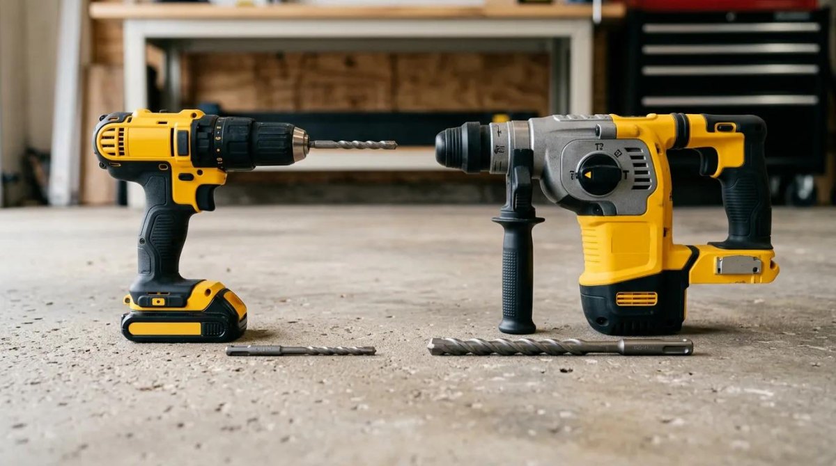 Bohrhammer und Bohrmaschine nebeneinander