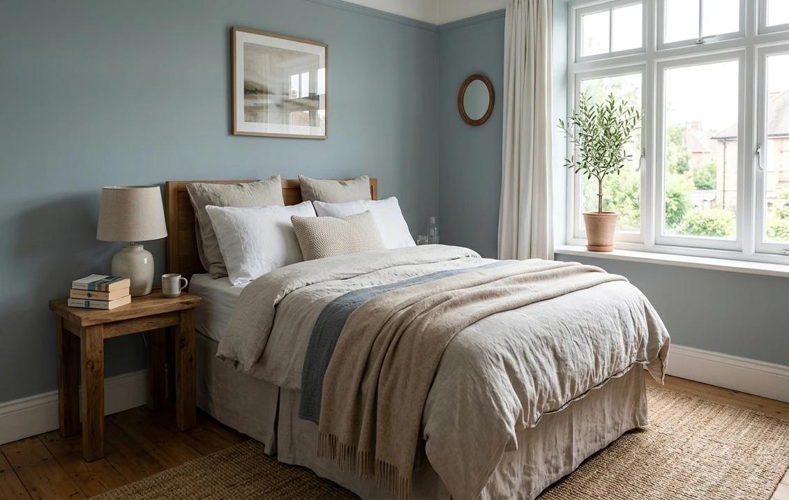 Schlafzimmer mit beruhigender Farbe