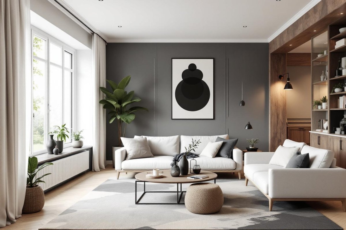 Modernes Wohnzimmer mit Grautönen