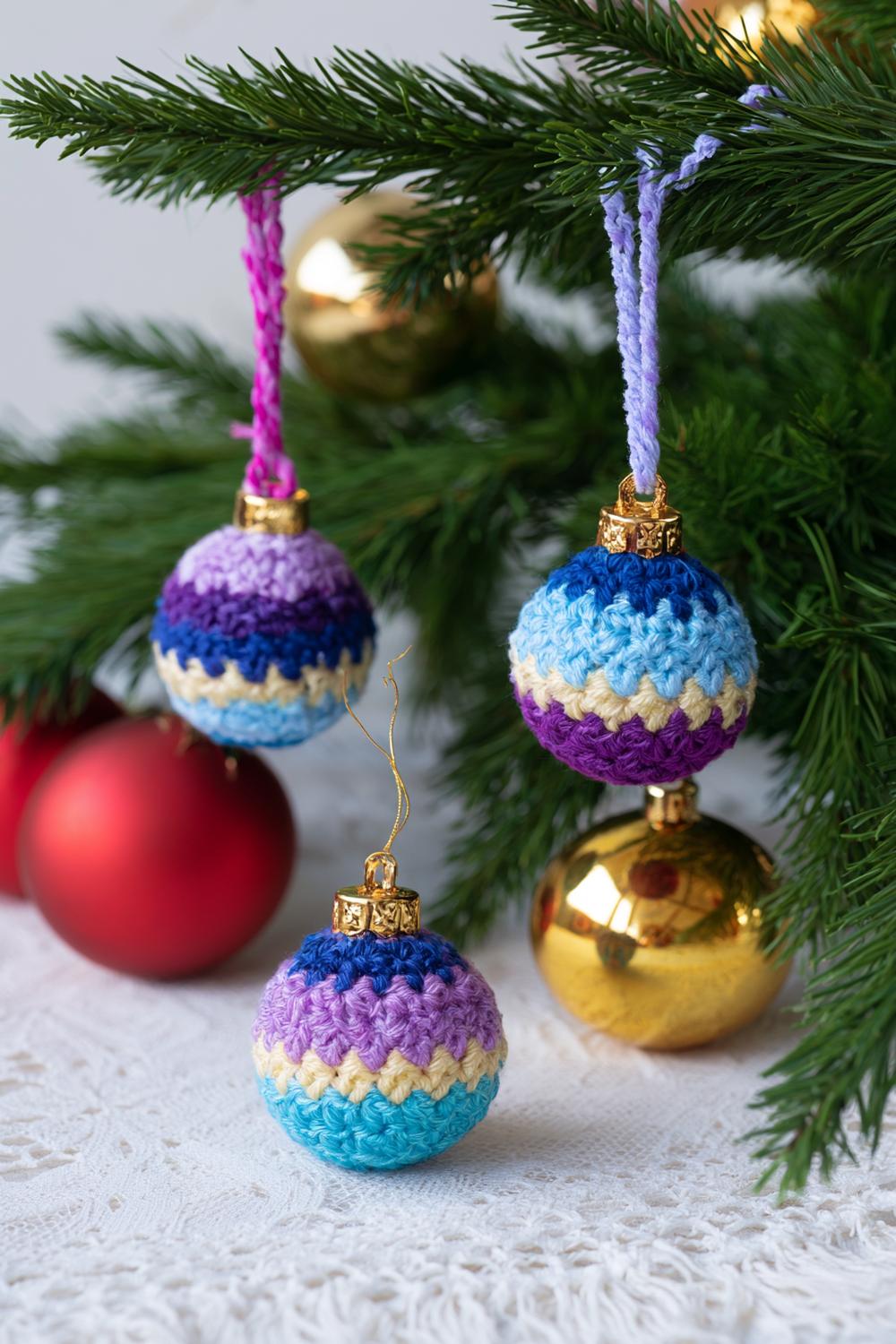 Bunte Christbaumkugeln gehäkelt