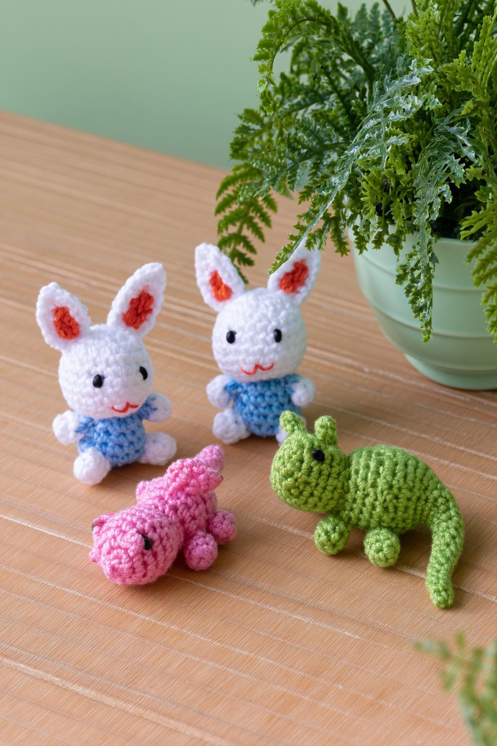 Bunte Tierfamilie aus Häkelgarn