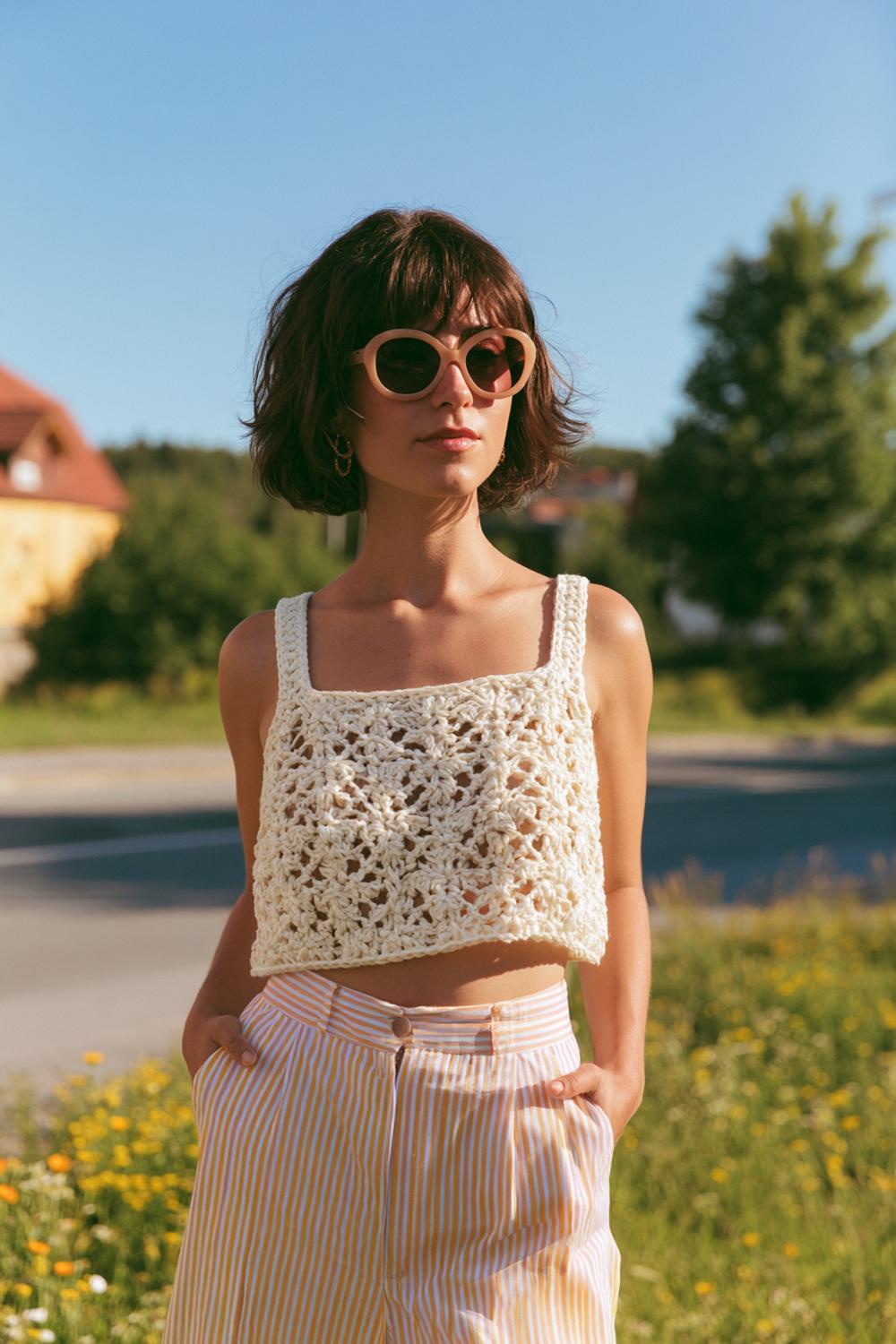 Vintage Crop-Top in Creme