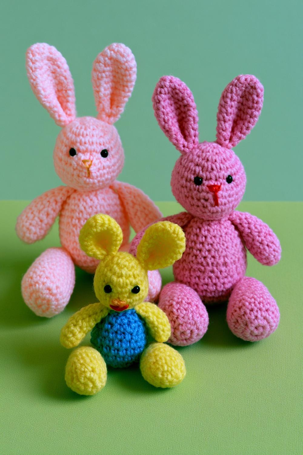 Bunte Häschen-Familie mit Eiern