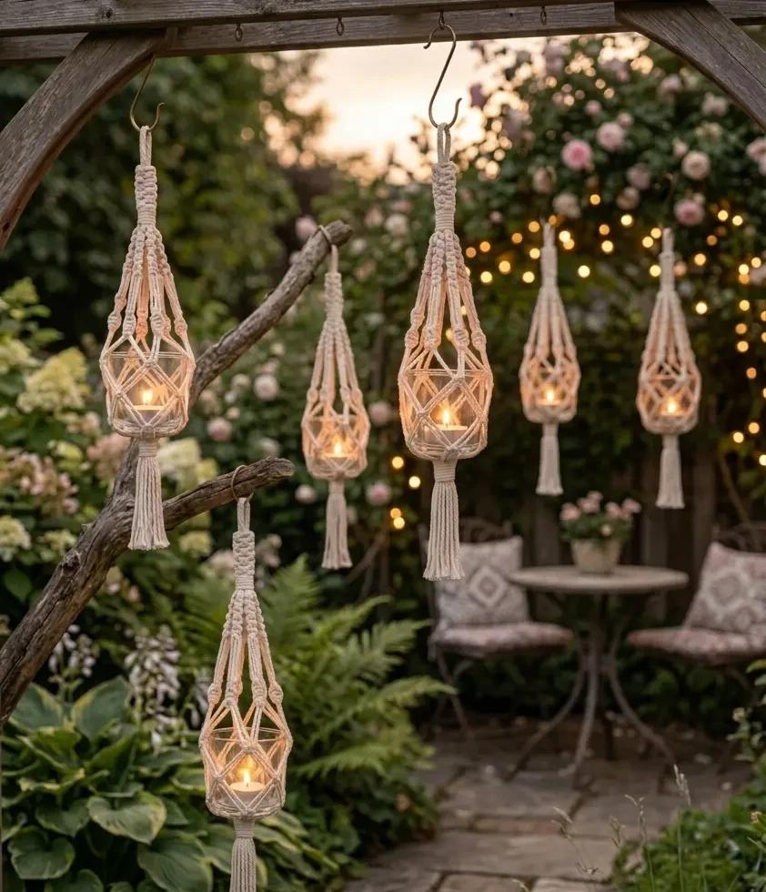 Makramee Laternenhalter mit Licht