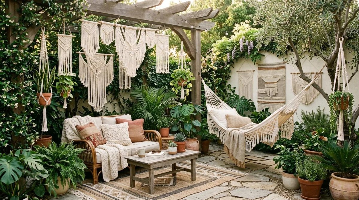Makramee Sitzbereich im Boho Stil