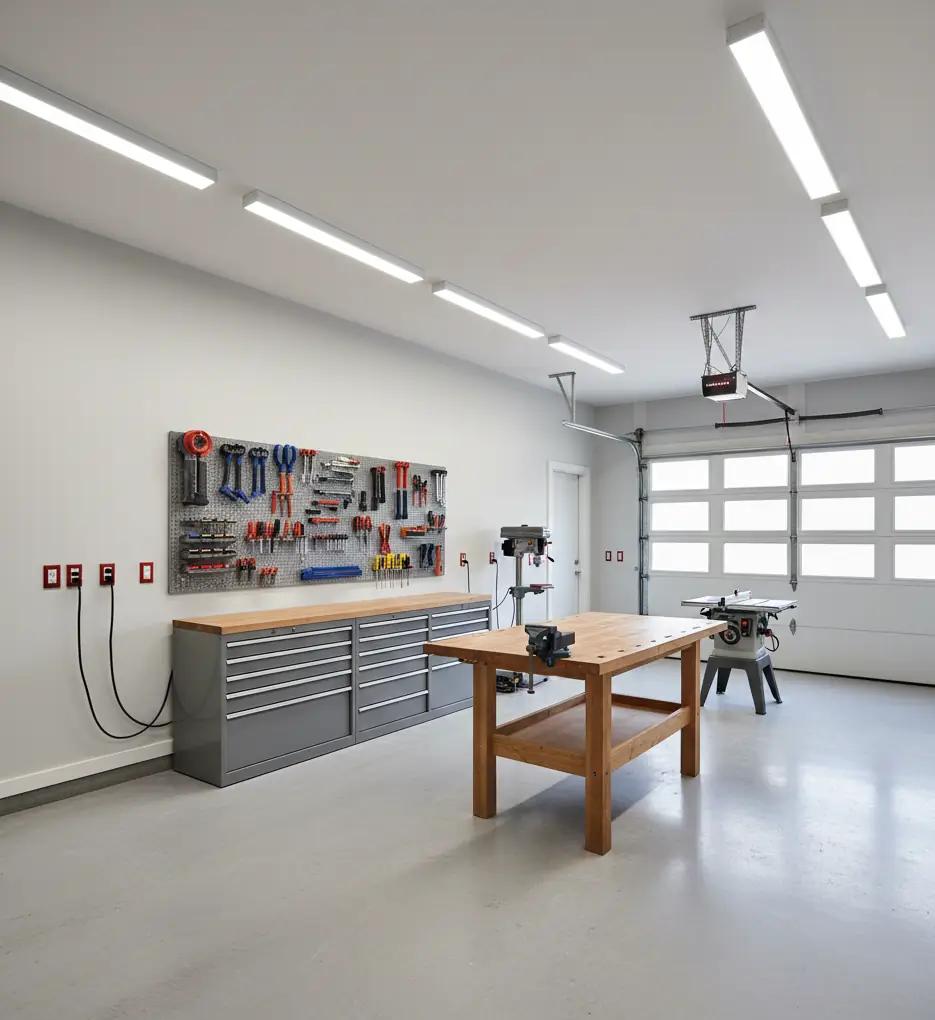 Weiße minimalistische Werkstattwand