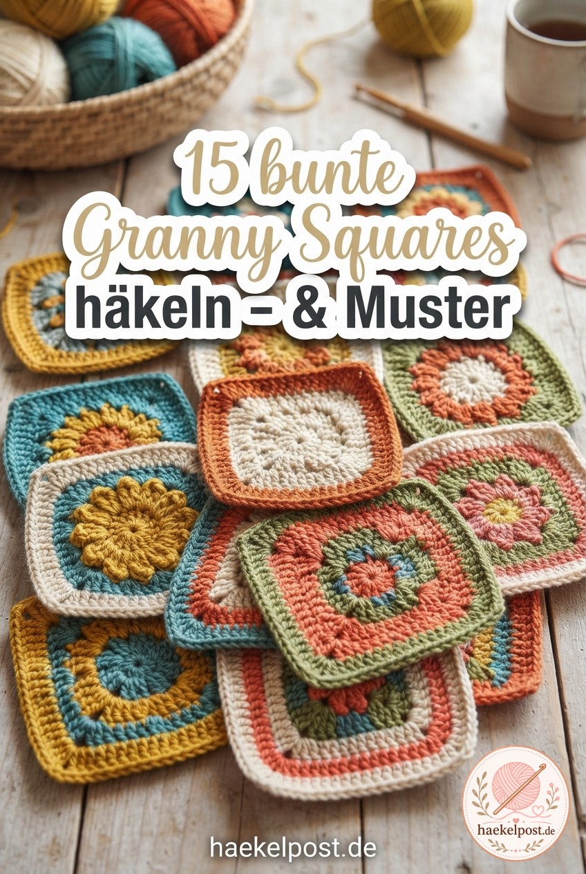 15 bunte Granny Squares häkeln - Anleitung & Muster