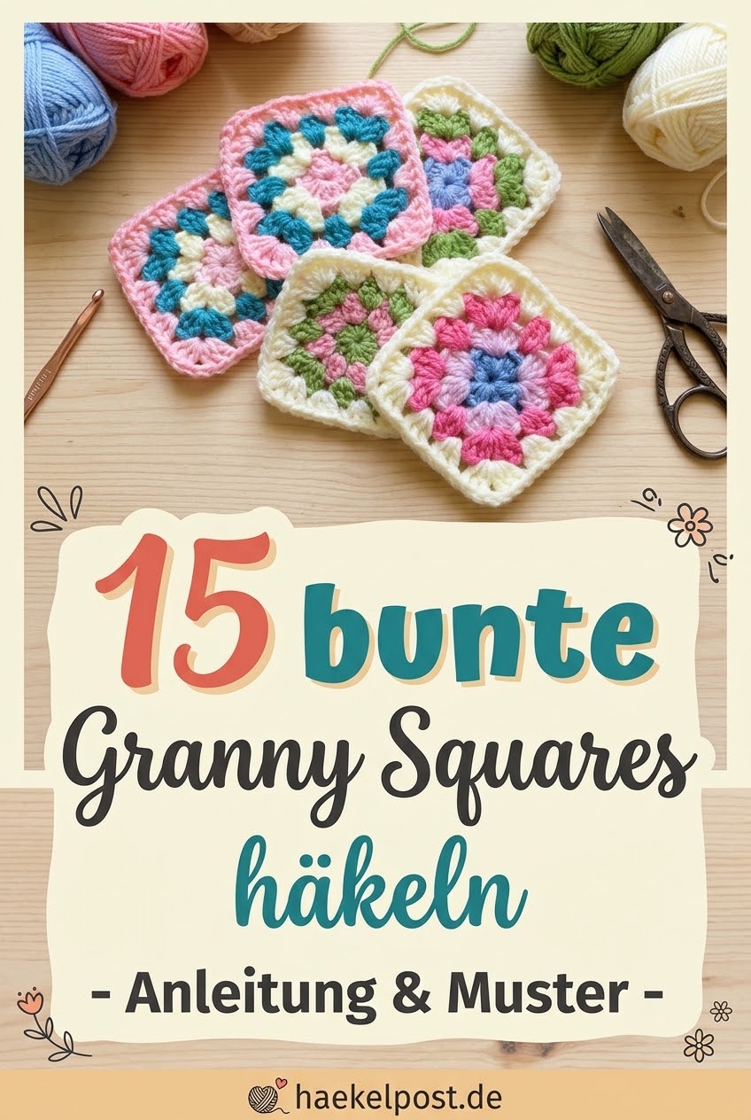 15 bunte Granny Squares häkeln - Anleitung & Muster