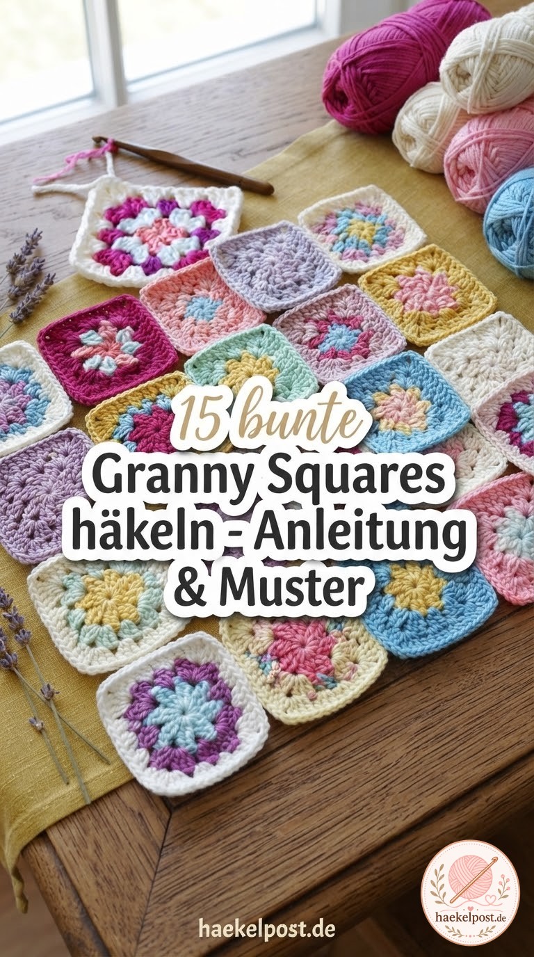 15 bunte Granny Squares häkeln - Anleitung & Muster