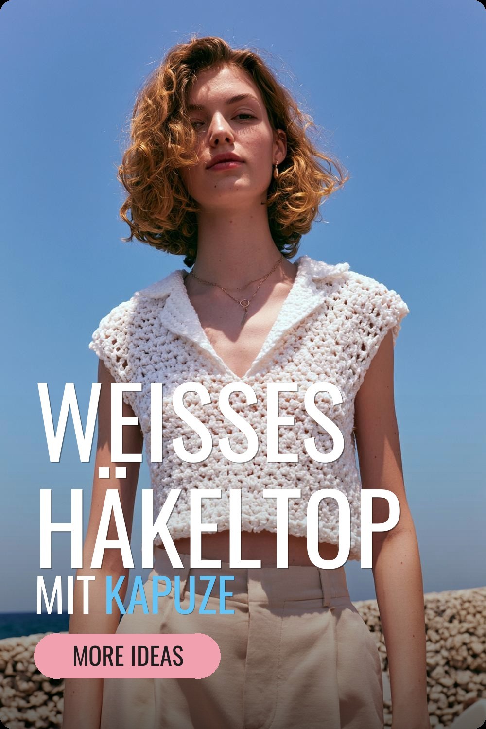 Weißes Häkeltop mit Kapuze