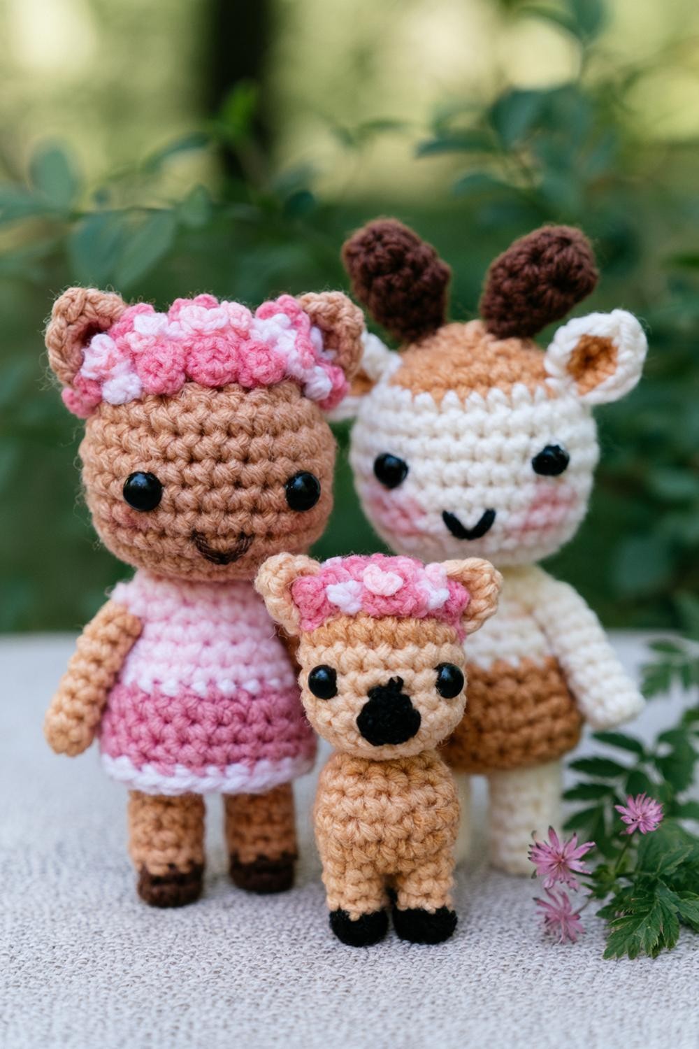 Süße Reh-Familie im Garten