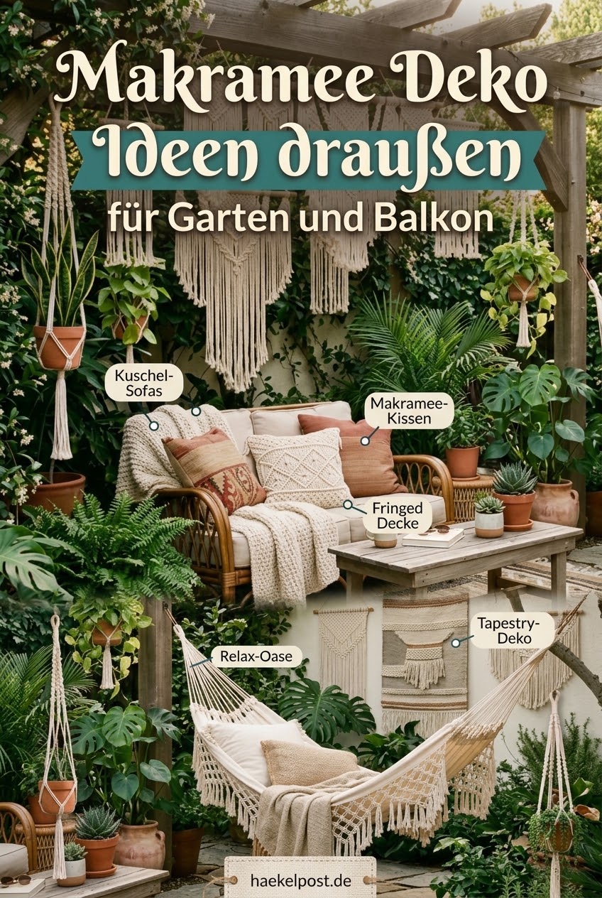 Makramee Deko Ideen draußen für Garten und Balkon