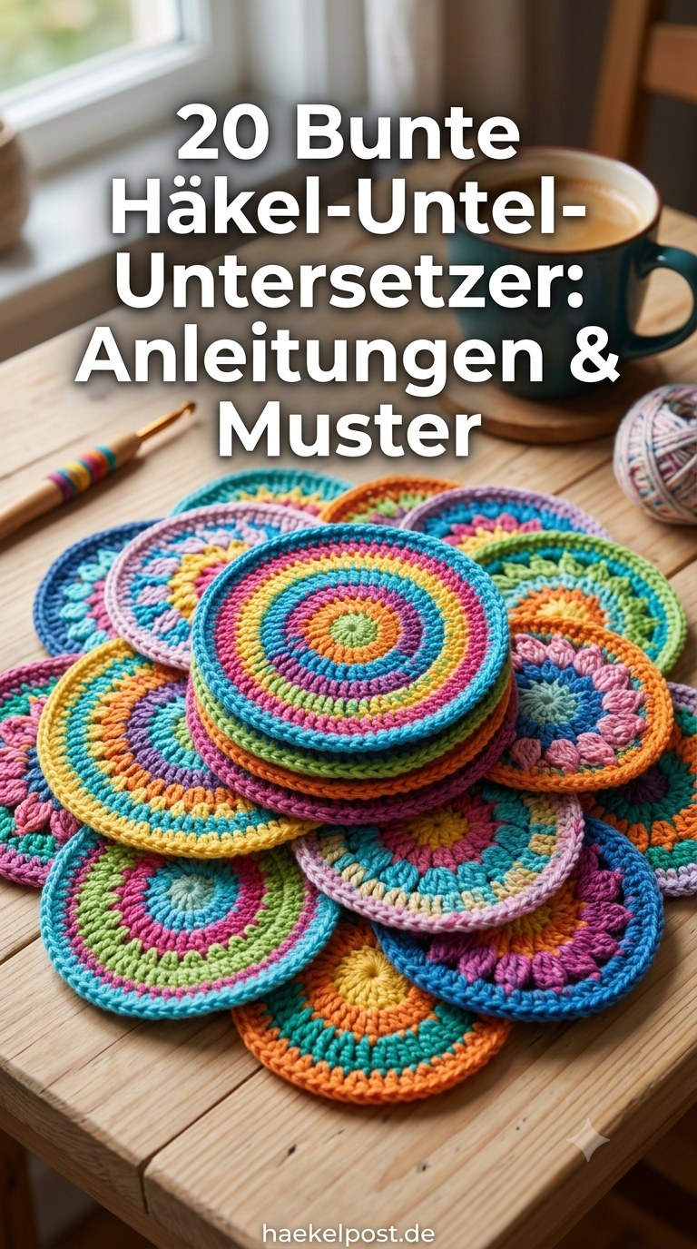 20 Bunte Häkel-Untersetzer: Anleitungen & Muster