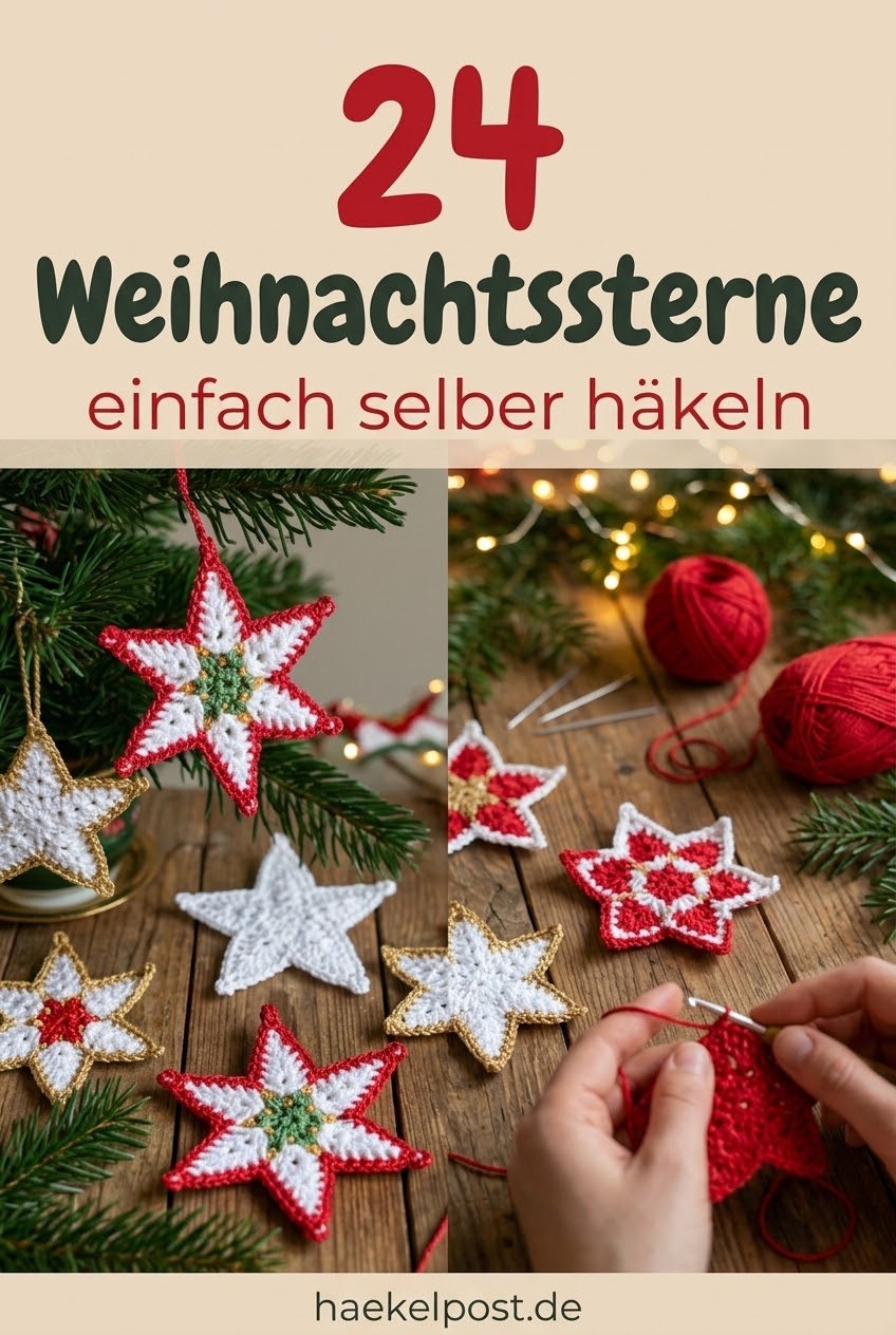 24 Weihnachtssterne einfach selber häkeln