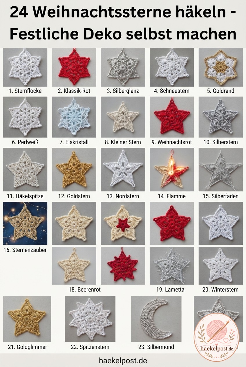 24 Weihnachtssterne häkeln - Festliche Deko selbst machen
