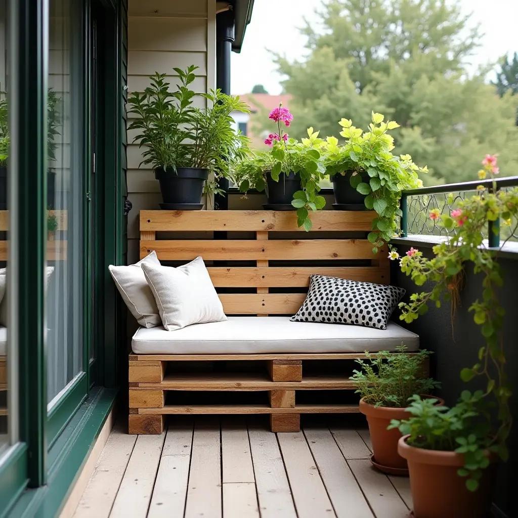 Palettenbank auf Balkon und Garten