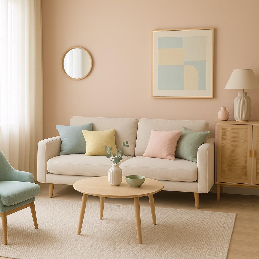 Wohnzimmer mit Pastellfarben