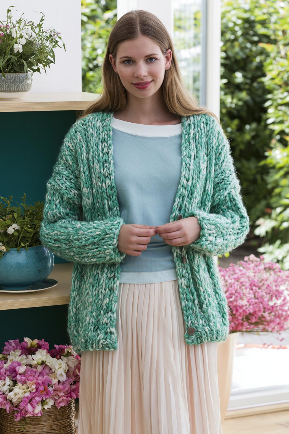 Gemütliche Strickjacke in Mintgrün