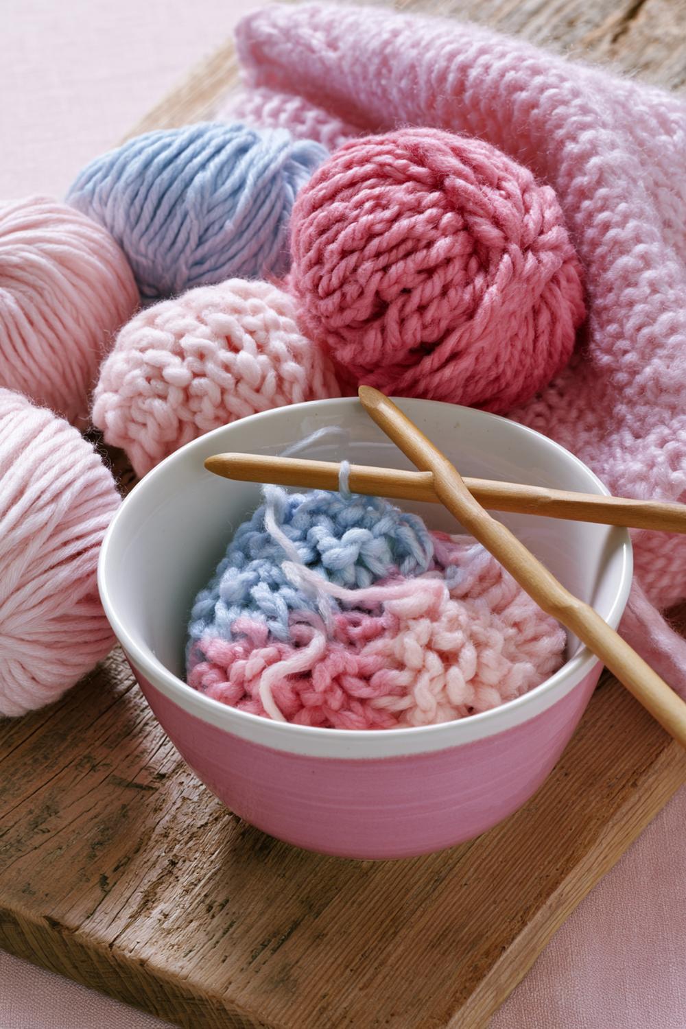 Strickprojekt in rosa Schale
