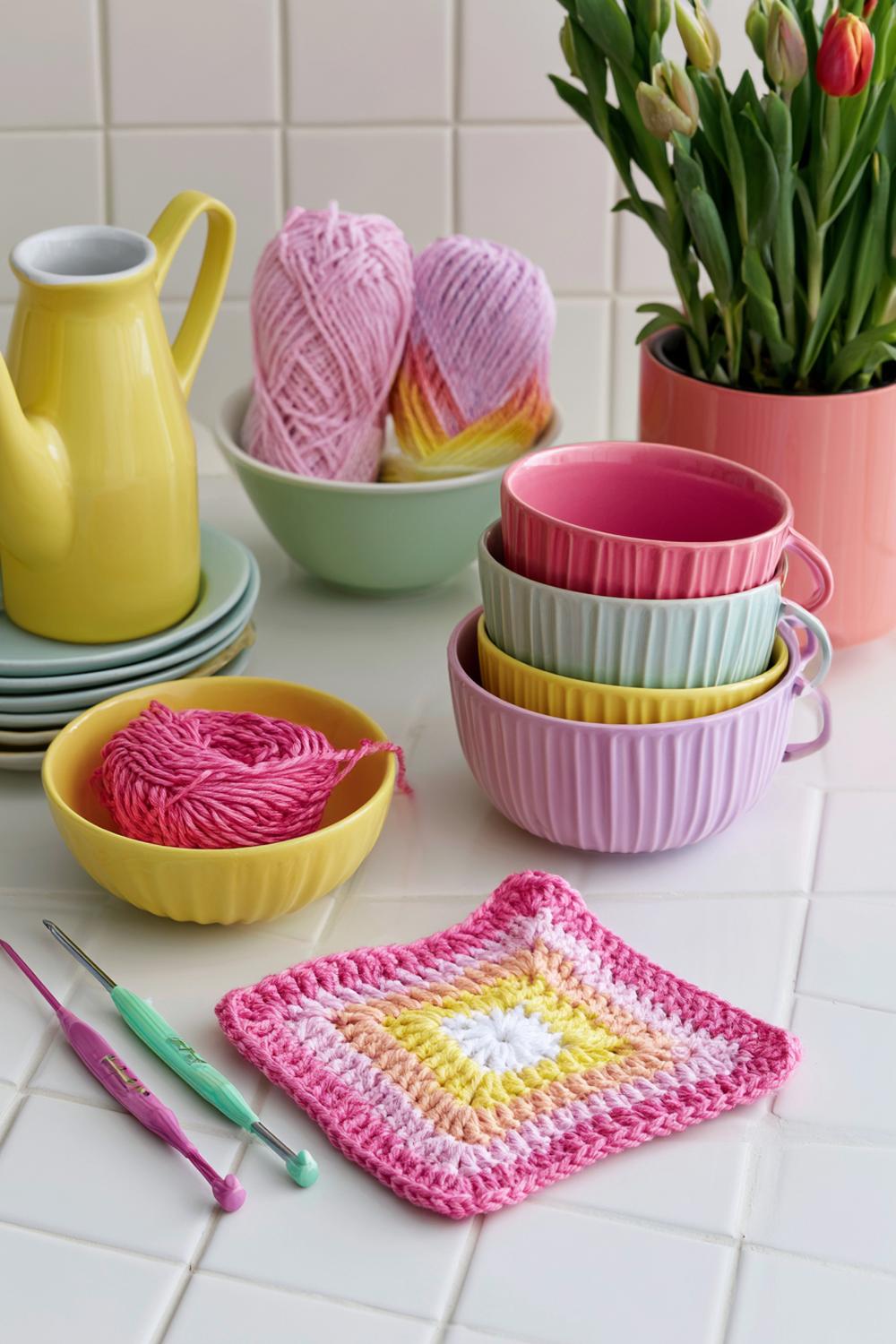 Bunte Häkel-Arbeitsplatz Inspiration