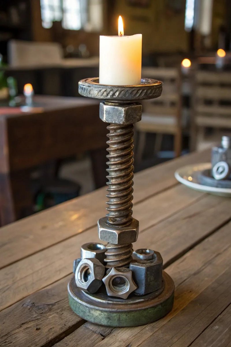 Vintage Kerzenhalter aus Metallteilen