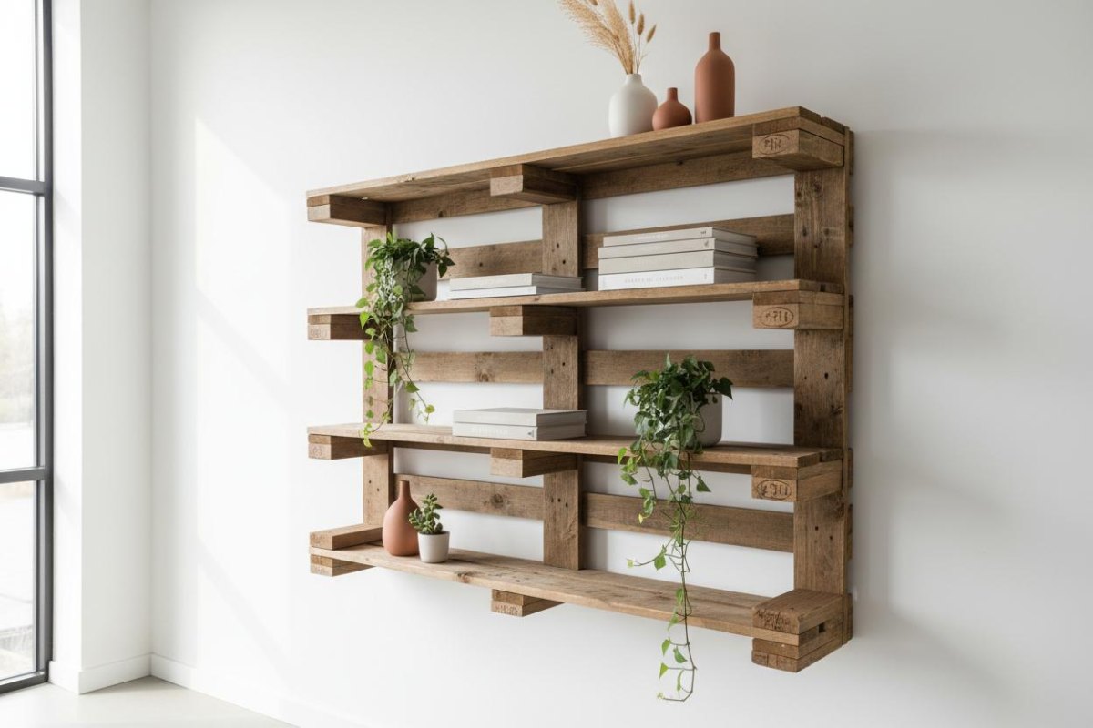 Wandmontiertes Palettenregal Industrial Stil