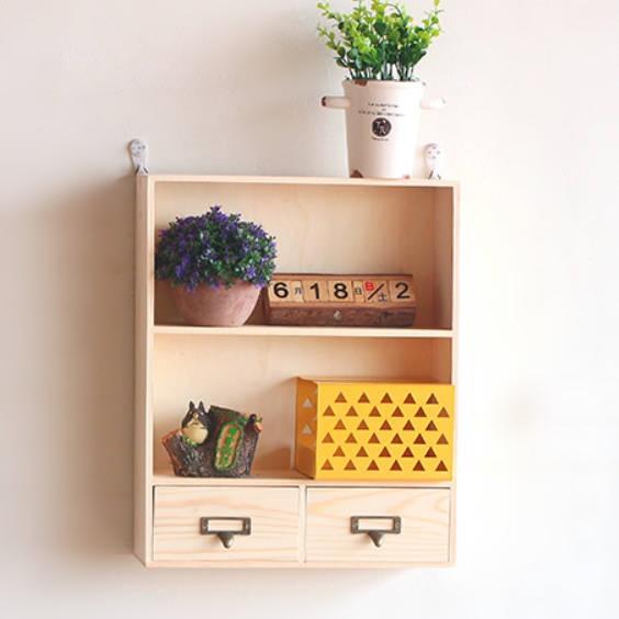 Holz Wandregal mit Schubladen