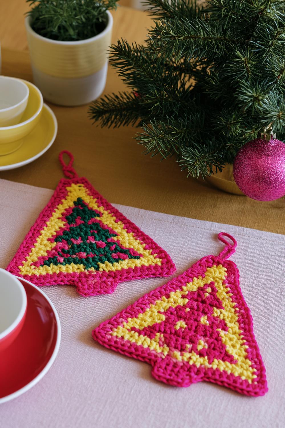 Bunte Tannenbaum-Topflappen
