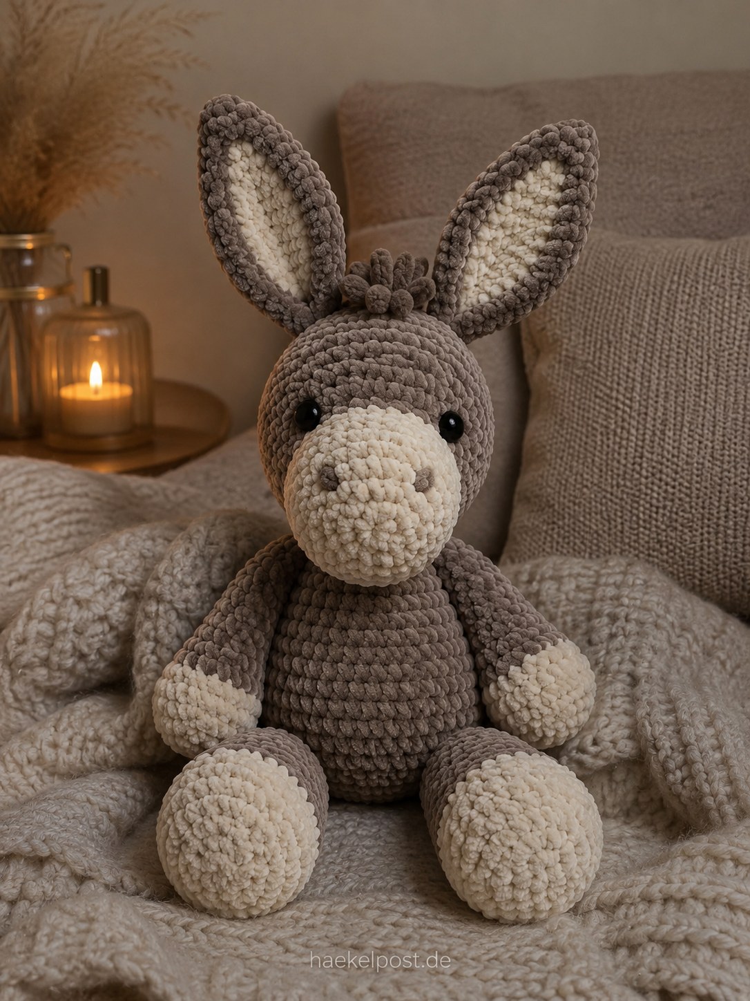 Gehäkelter Esel mit zweifarbigen Schlappohren als kuscheliges Amigurumi-Zootier